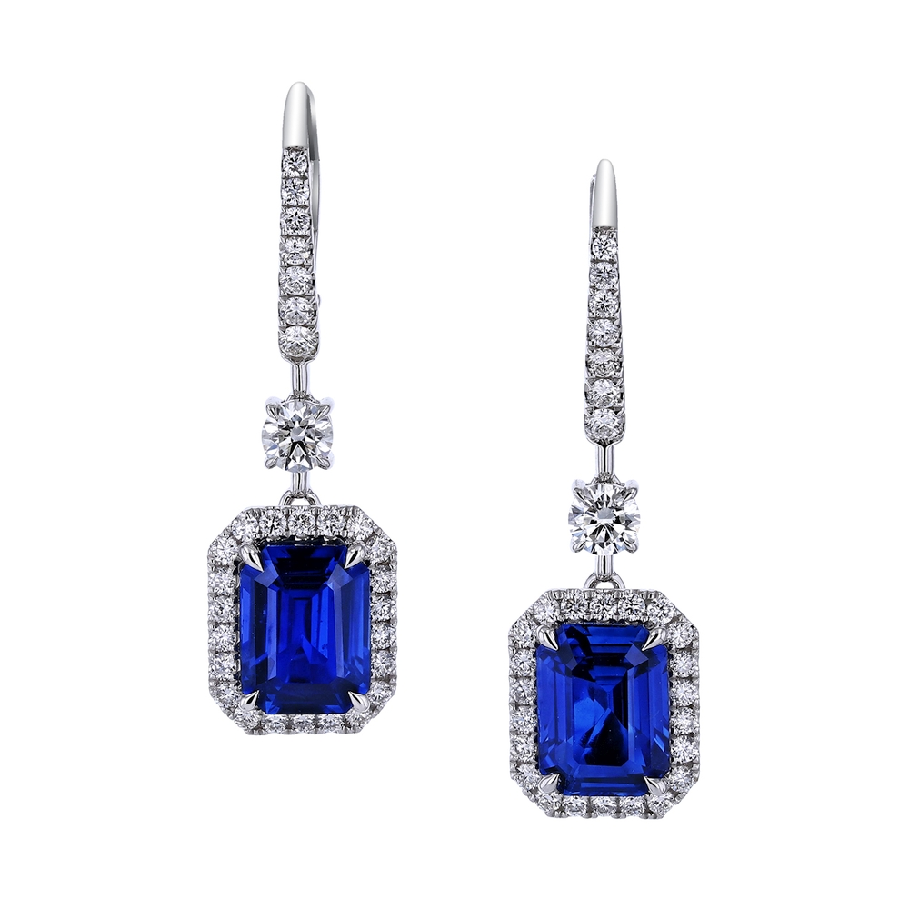Sapphire Halo Drop Earrings