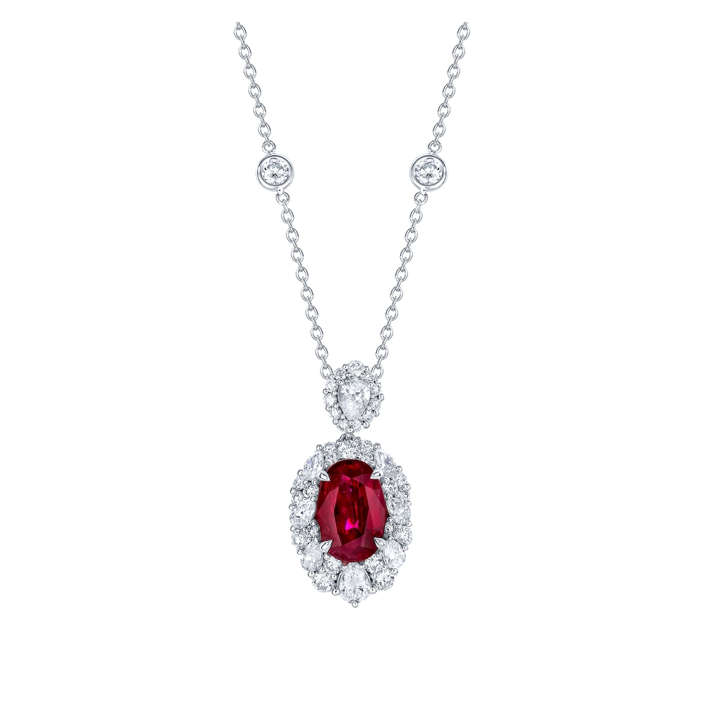 Ruby and Diamond Halo Necklace