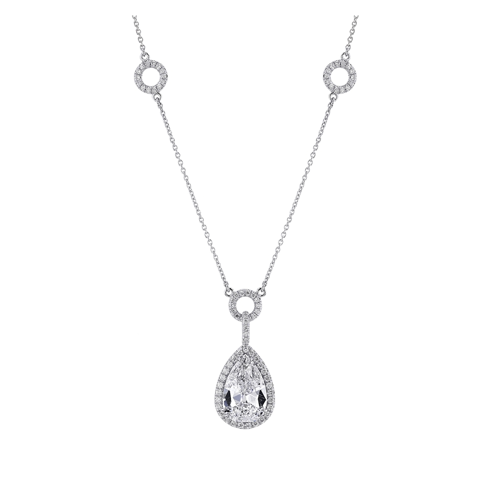 Pear Shape Diamond Halo Necklace