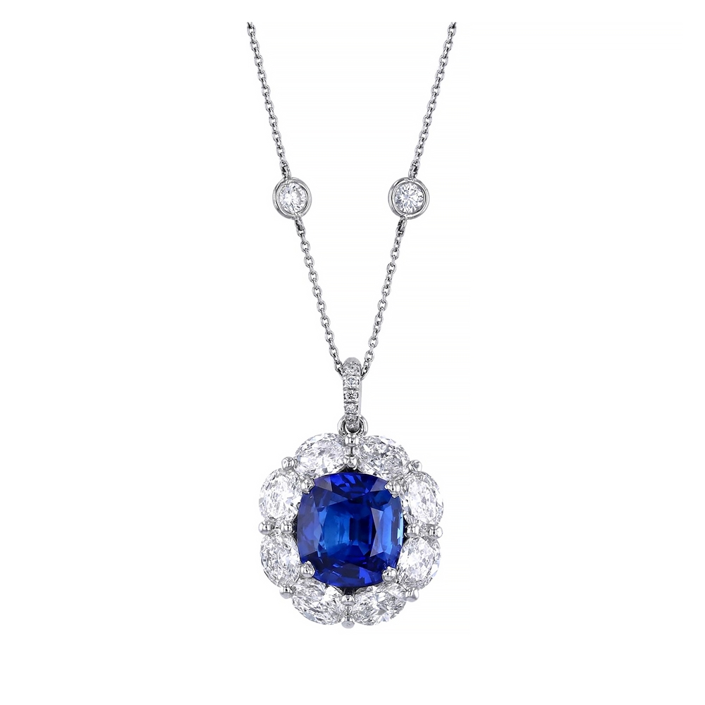 Sapphire and Diamond Halo Necklace