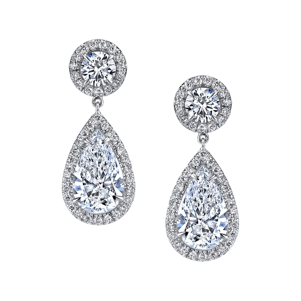 Pear Halo Drop Earrings