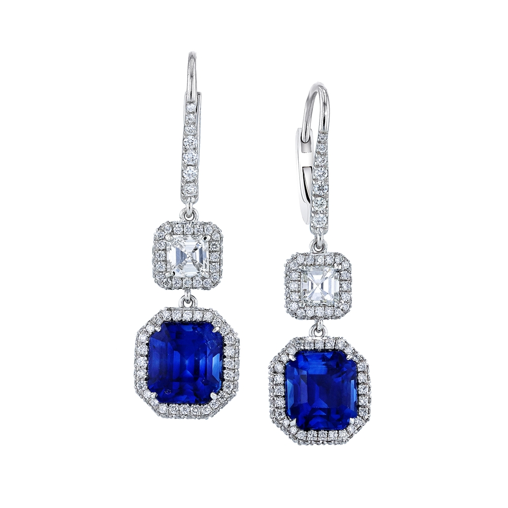 Sapphire Halo Drop Earrings