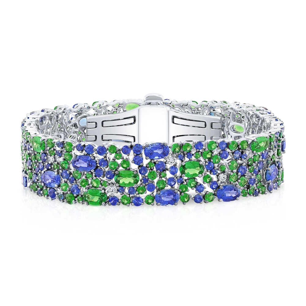 Sapphire and Tsavorite Garnet Wide Bracelet