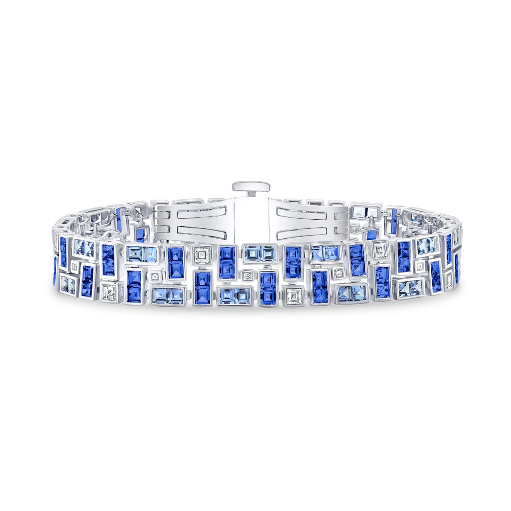 Platinum Sapphire and Diamond Wide Bracelet