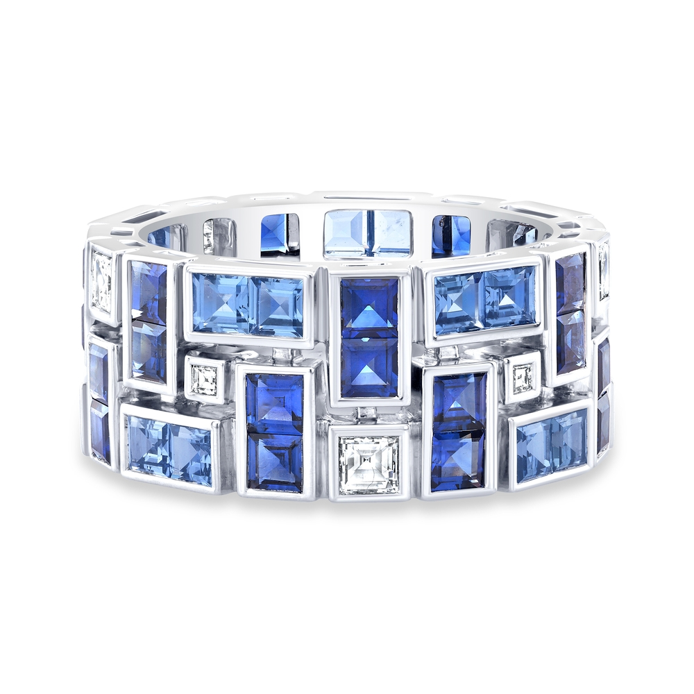 Platinum Sapphire and Diamond Wide Ring