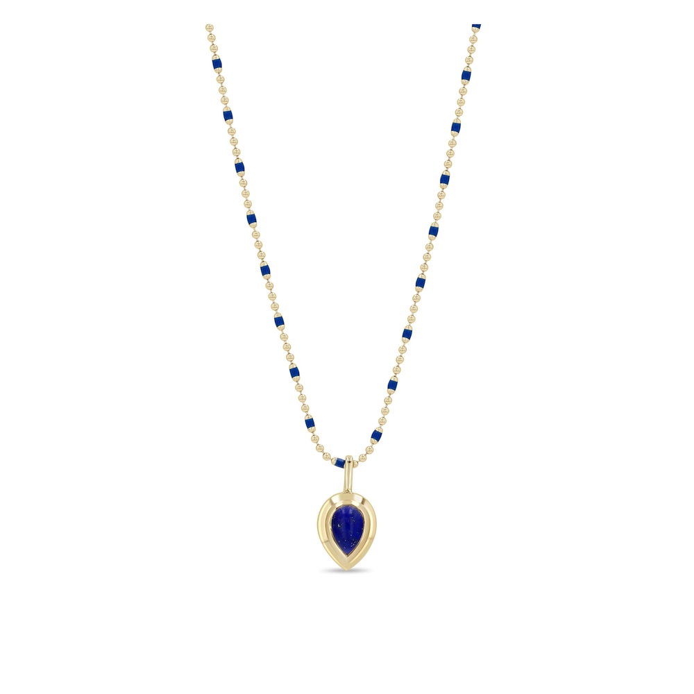 Pear Lapis Bezel Pendant Necklace