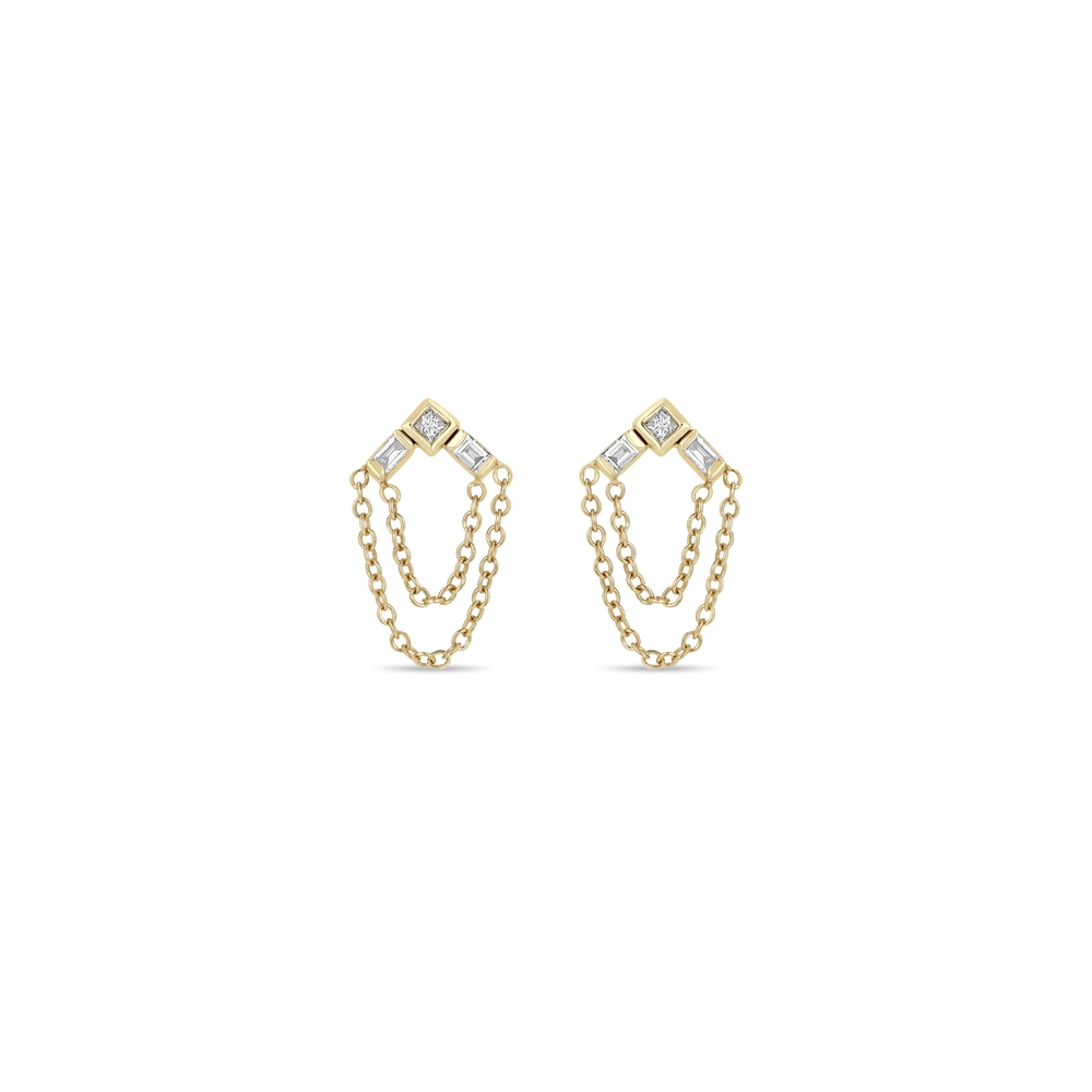 Princess & Baguette Diamond Arrow Chain Drop Earrings