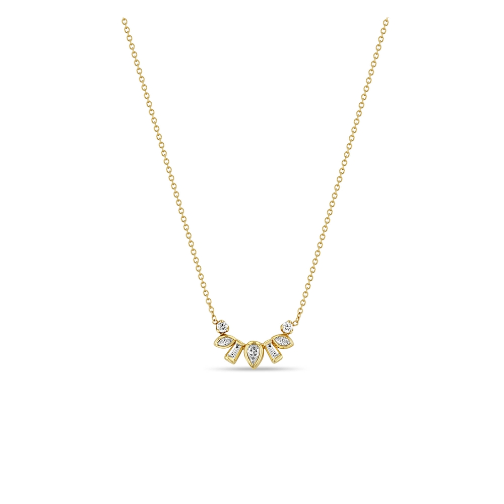 Mixed Cut Diamond Bezel Curve Necklace