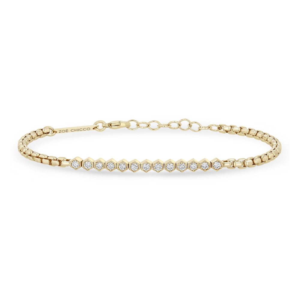 Hexagon Bezel Set Diamond Segment Box Chain Bracelet