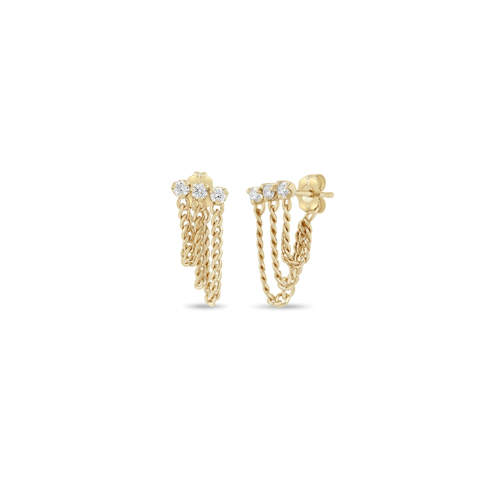 Diamond & Curb Chain Huggie Waterfall Earrings