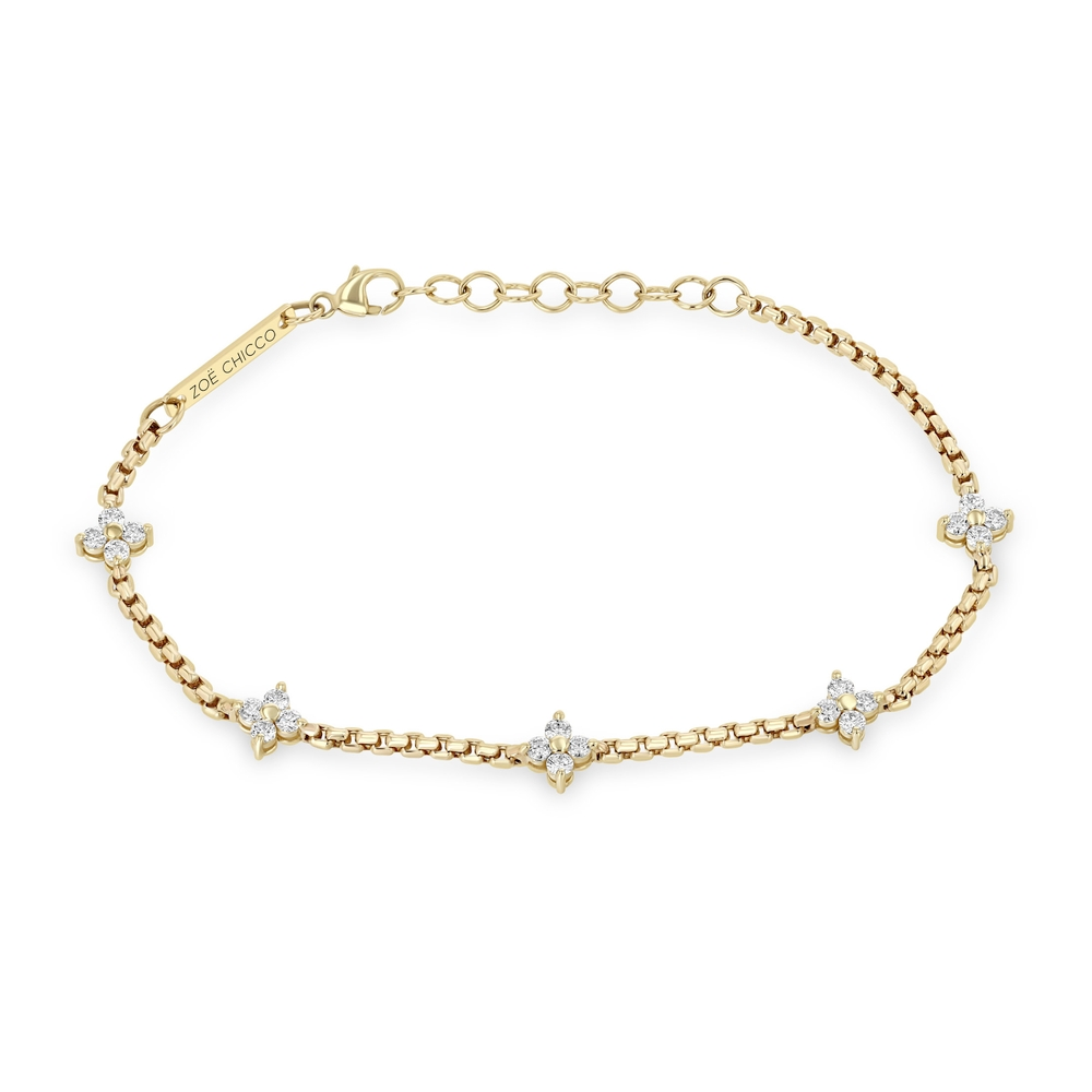 Diamond Quad Station Box Chain Bracelet