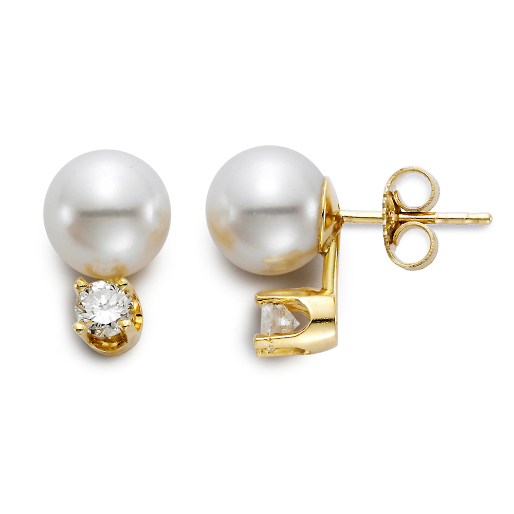 Gold Pearl and Diamond Studs