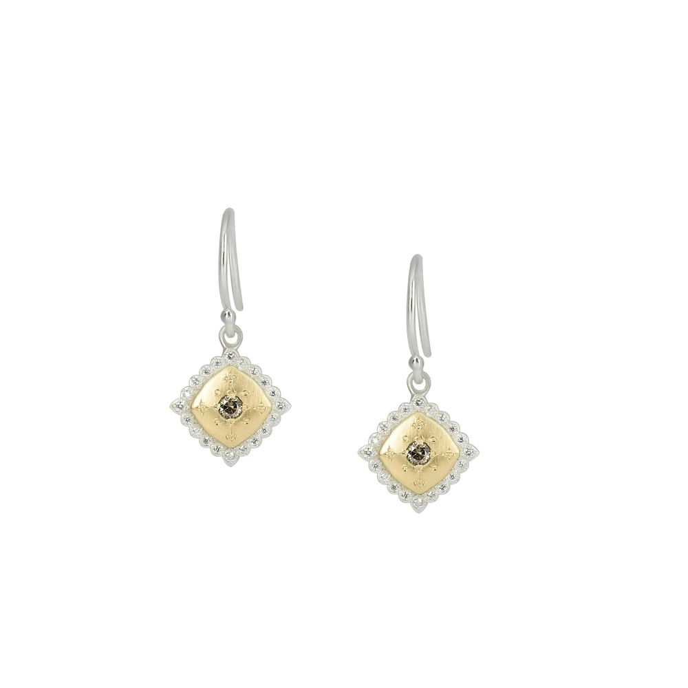 Gold & Sterling Silver Champagne Diamond Earrings