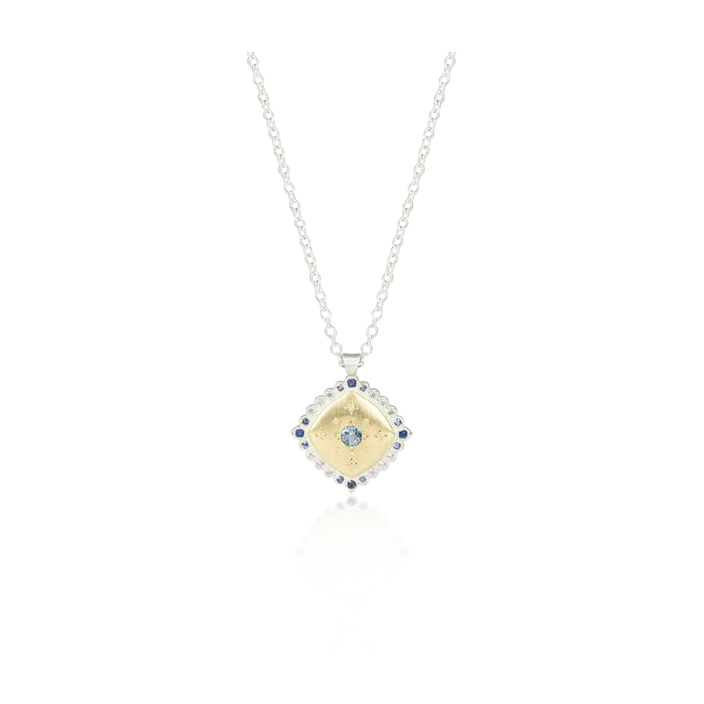 Gold & Sterling Silver Aquamarine & Diamond Necklace