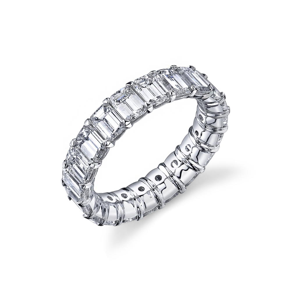 Platinum and Diamond Emerald Cut Eternity Band