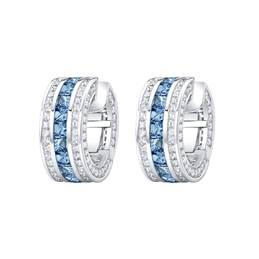 Wide Sapphire and Diamond Hoop Earrings