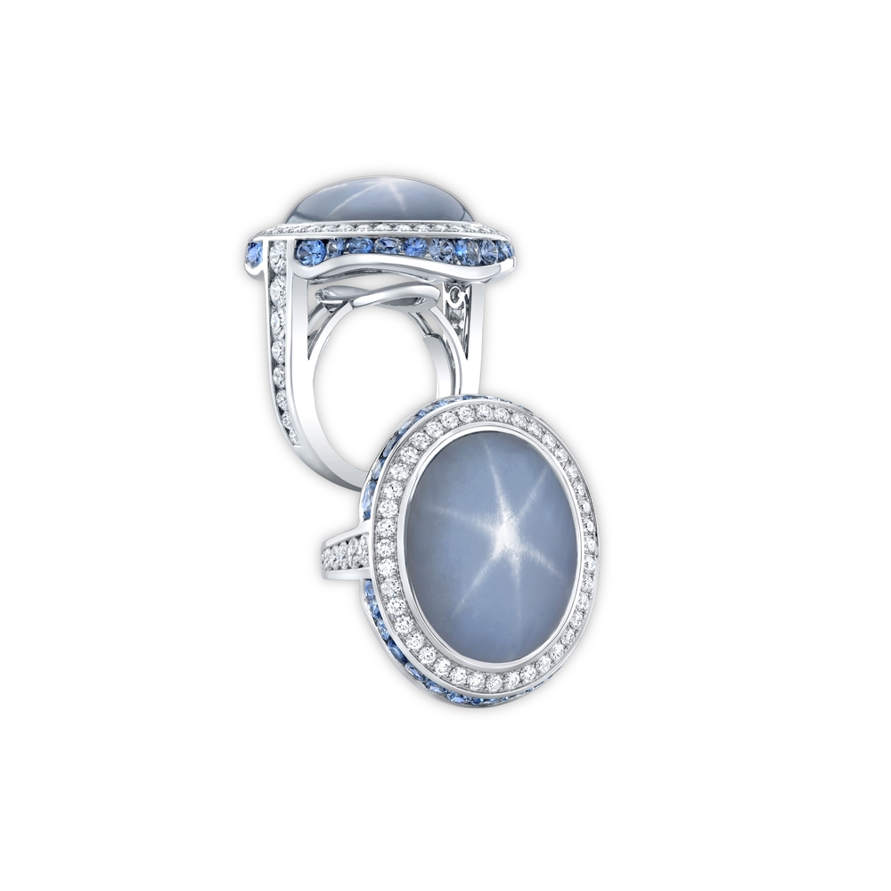 Star Sapphire Halo Ring
