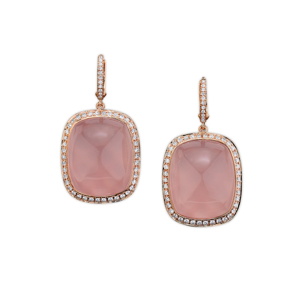 Rose Quartz and Diamond Drop Earrings
