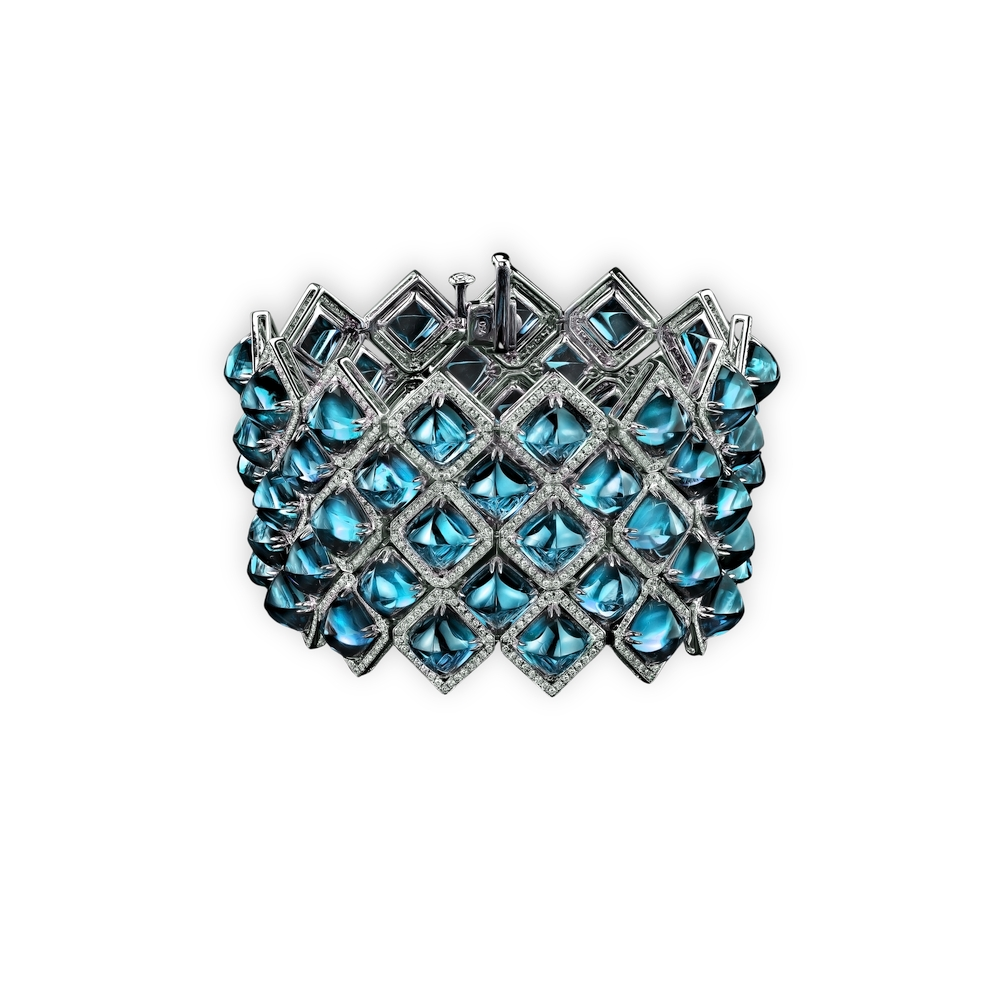 Wide Blue Topaz and Diamond Bracelet