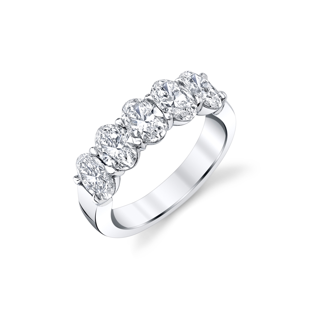 Platinum and Diamond Five Stone Oval Band