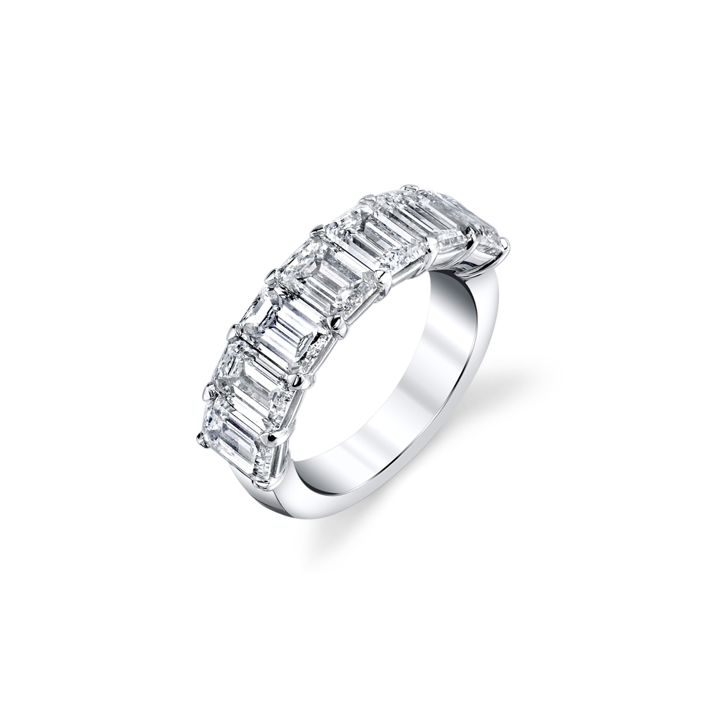 Platinum and Diamond Seven Stone Emerald Cut Band