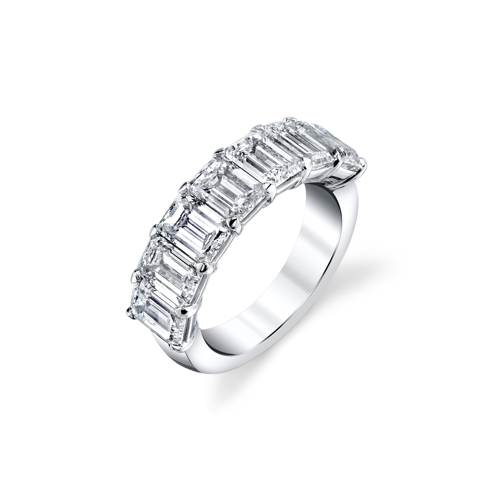 Platinum and Diamond Seven Stone Emerald Cut Band