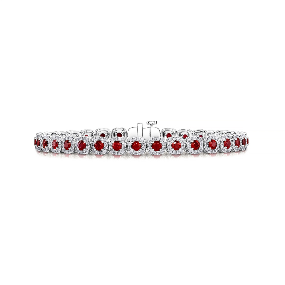 Ruby and Diamond Halo Tennis Bracelet