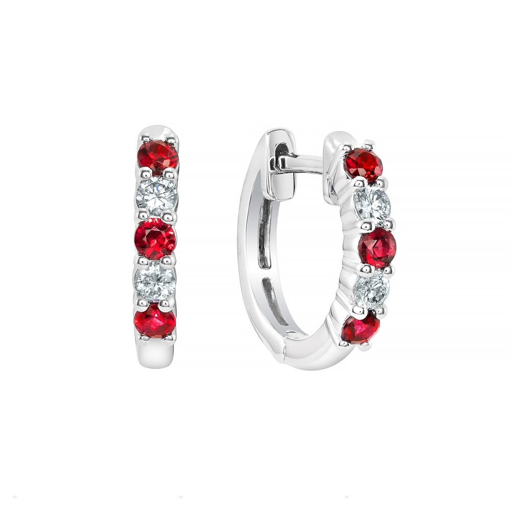 Ruby and Diamond Hoop Earrings