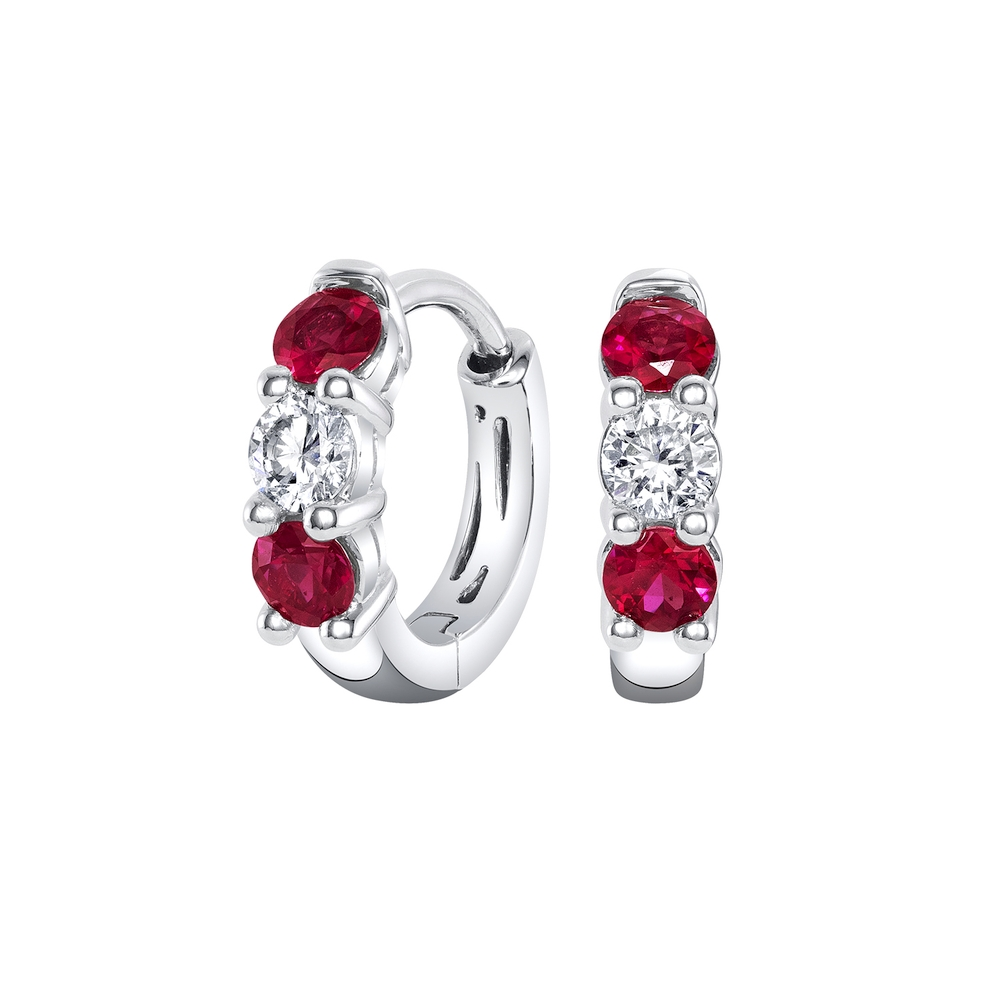Ruby and Diamond Huggie Hoops