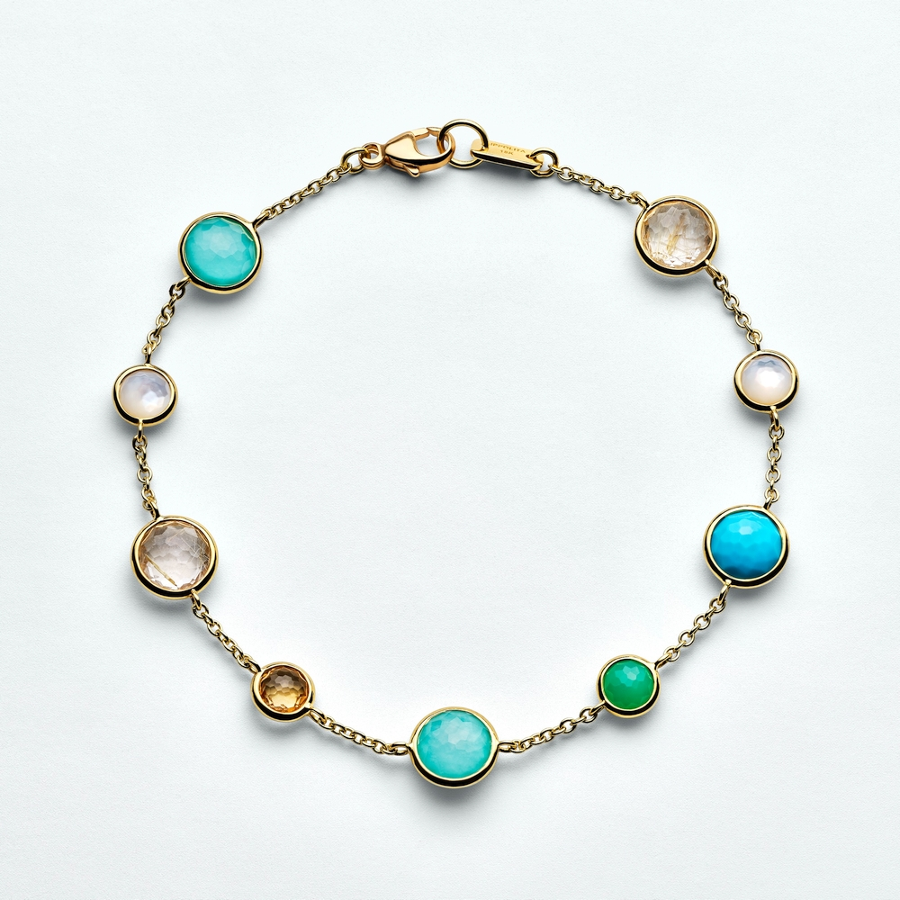 Yellow Gold 9-Stone Link Fronda Bracelet
