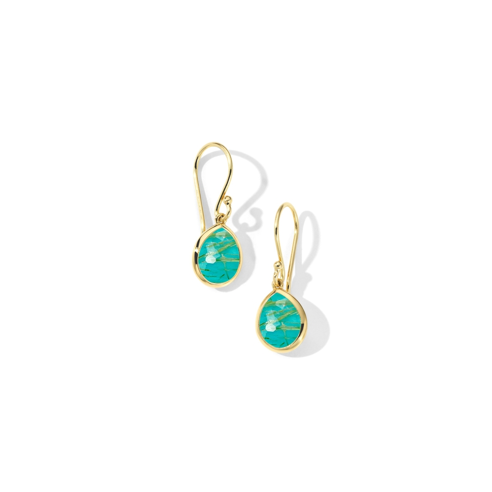 Yellow Gold Rutilated Quartz and Turquoise Teeny Teardrop Earrings
