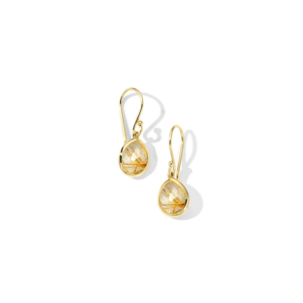 Yellow Gold and Rutilated Quartz Teeny Teardrop Earrings