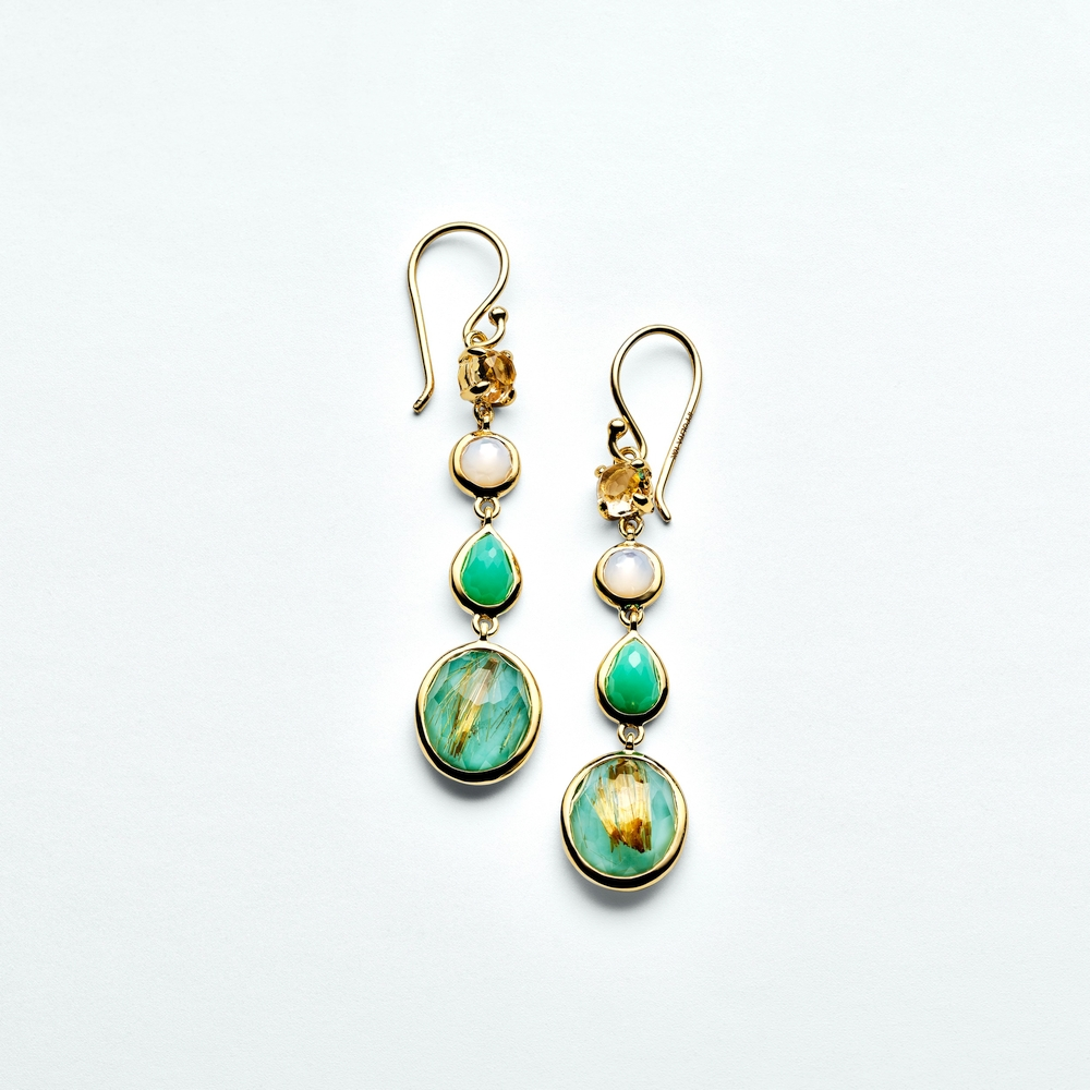 Yellow Gold Small 4-Stone Linear Drop Fronda Earrings
