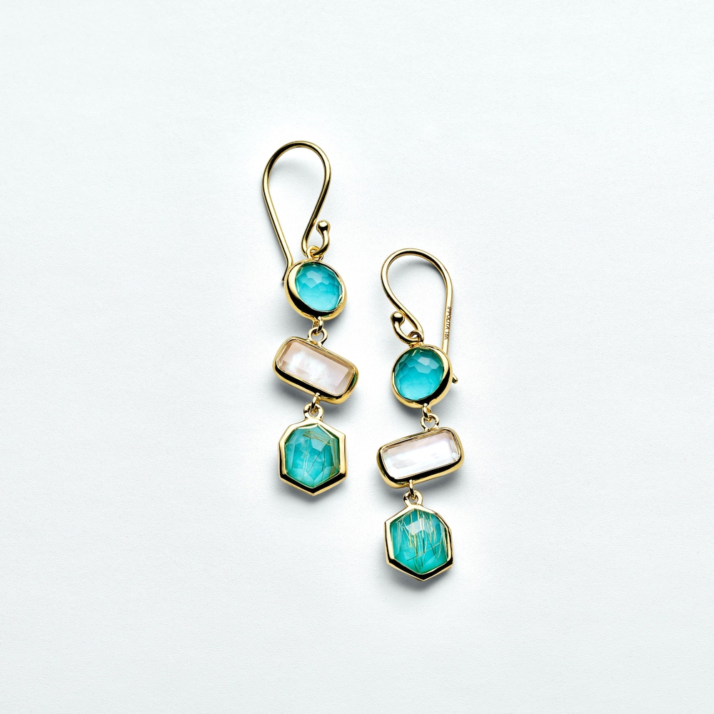 Yellow Gold Mini 3-Stone Drop Fronda Earrings
