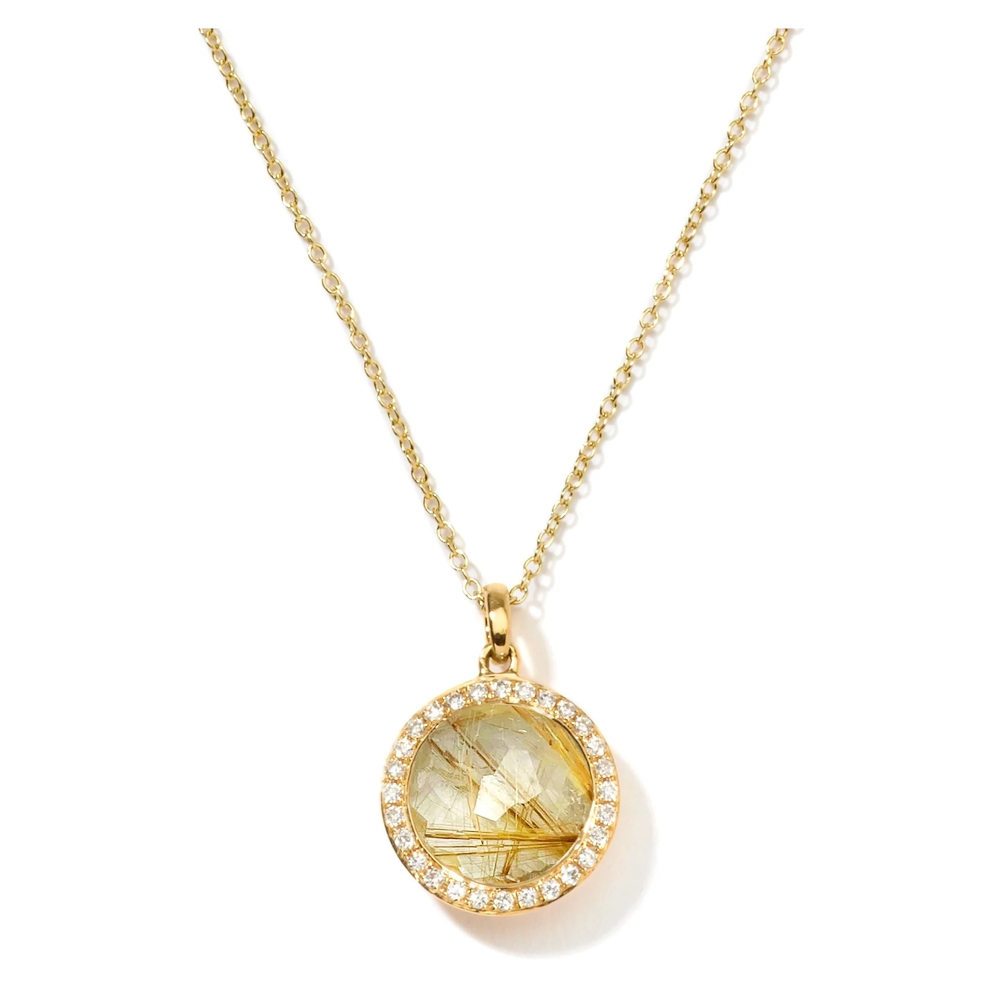 Yellow Gold Rutilated Quartz and Diamond Mini Lolli Necklace