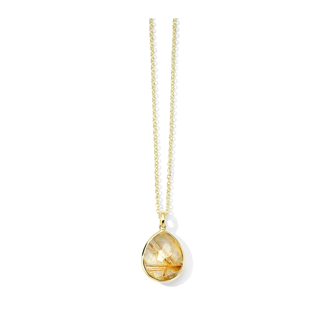 Yellow Gold and Rutilated Quartz Medium Teardrop Necklace
