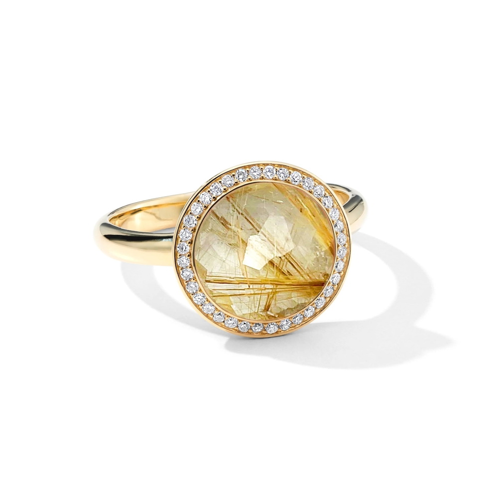 Yellow Gold Rutilated Quartz and Diamond Mini Lollitini Ring
