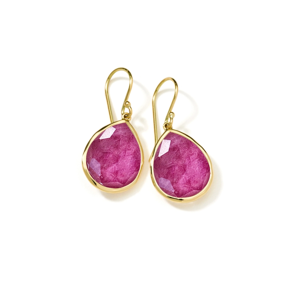 Yellow Gold African Ruby and Rock Crystal Medium Teardrop Earrings