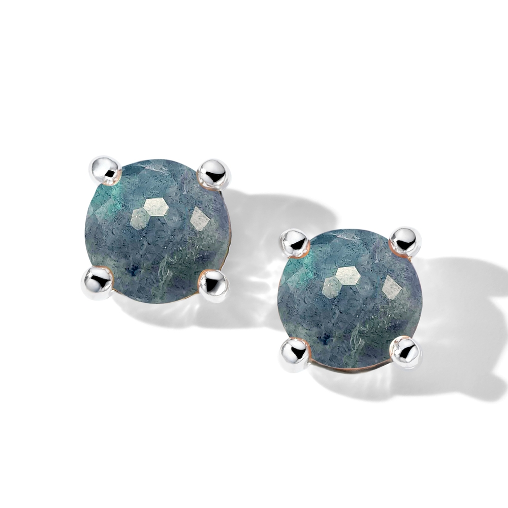 Sterling Silver Labradorite and Rock Crystal Mini Stud Earrings