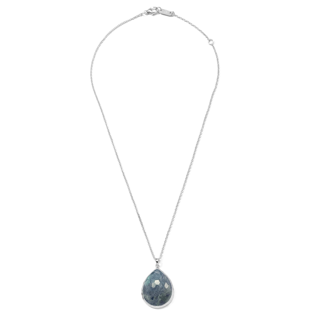 Sterling Silver Labradorite and Rock Crystal and Diamond Teardrop Necklace