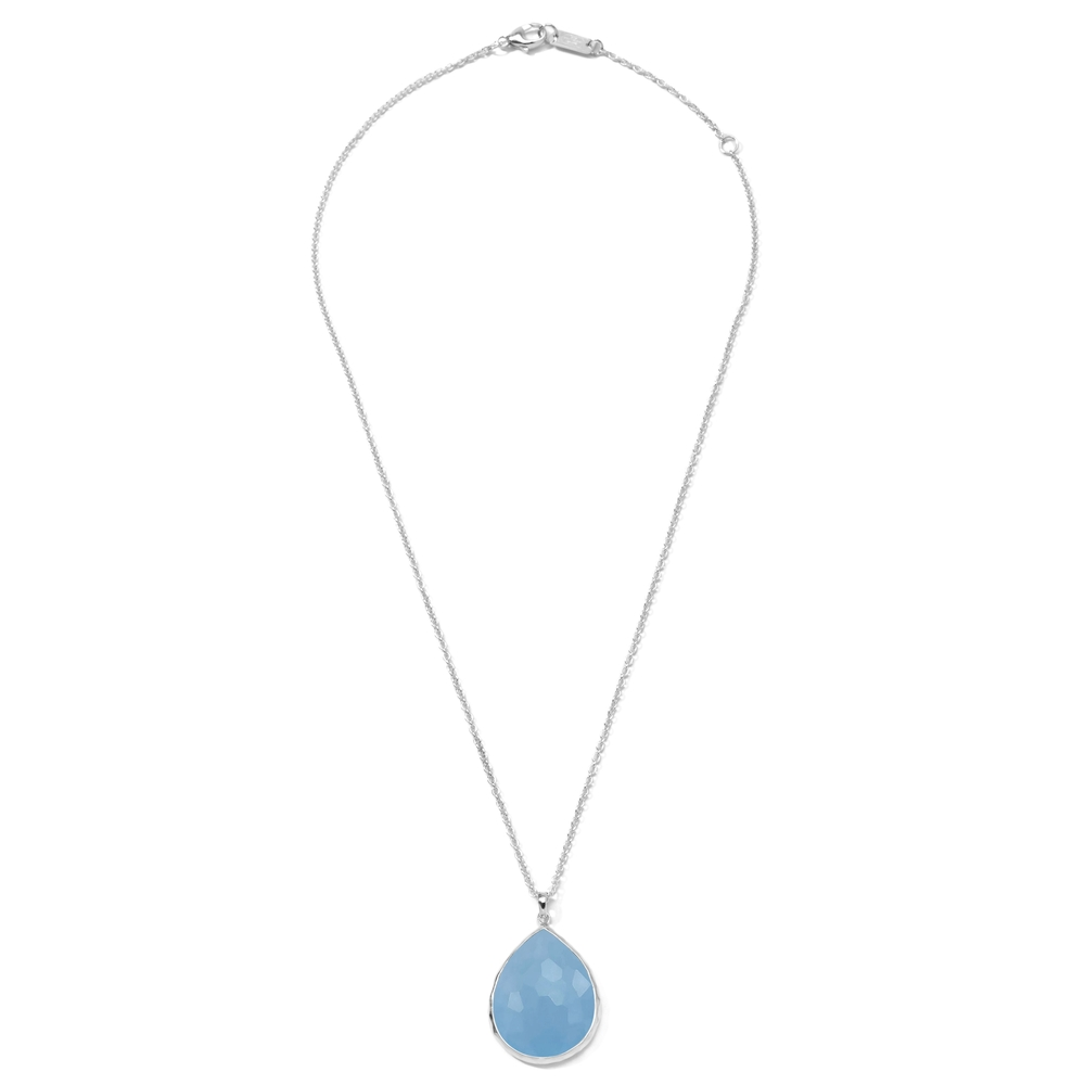 Sterling Silver and Blue Jade Large Teardrop Necklace