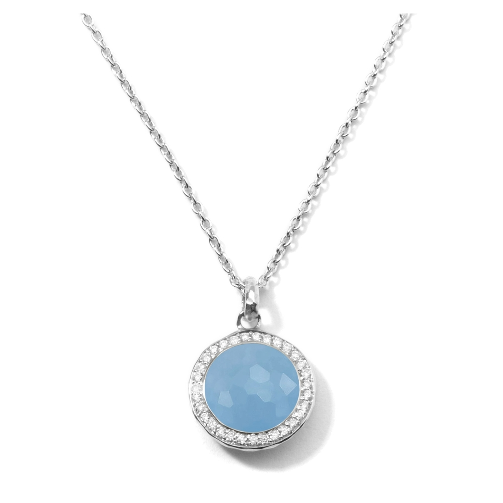 Sterling Silver Blue Jade and Diamond Mini Necklace