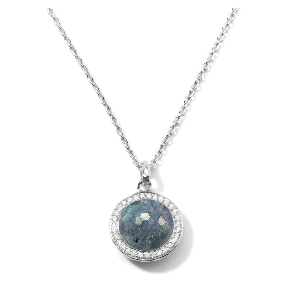 Sterling Silver Labradorite and Rock Crystal and Diamond Mini Necklace