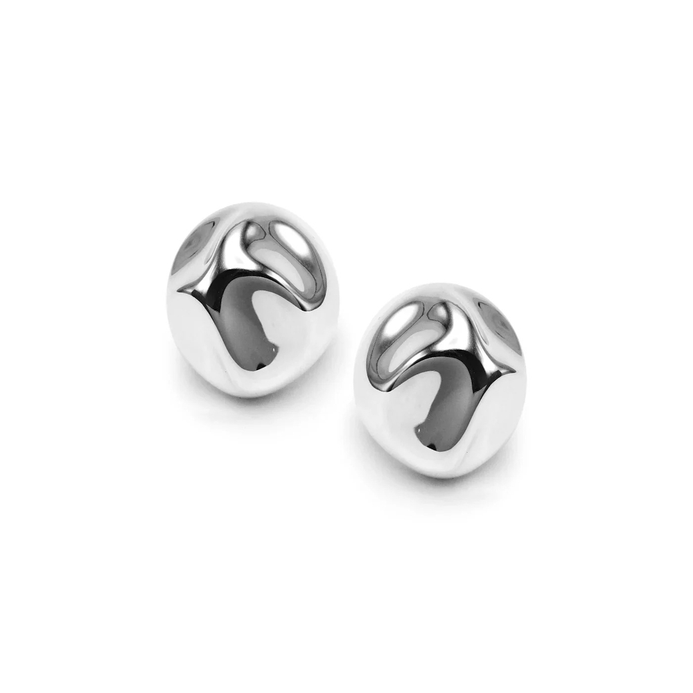 Sterling Silver Large Sculpted Dune Stud Earrings