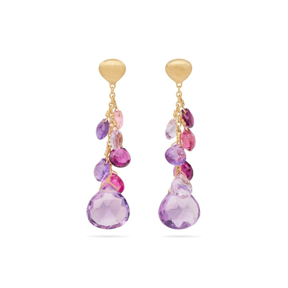 Yellow Gold Paradise Mixed Gemstone Drop Earrings