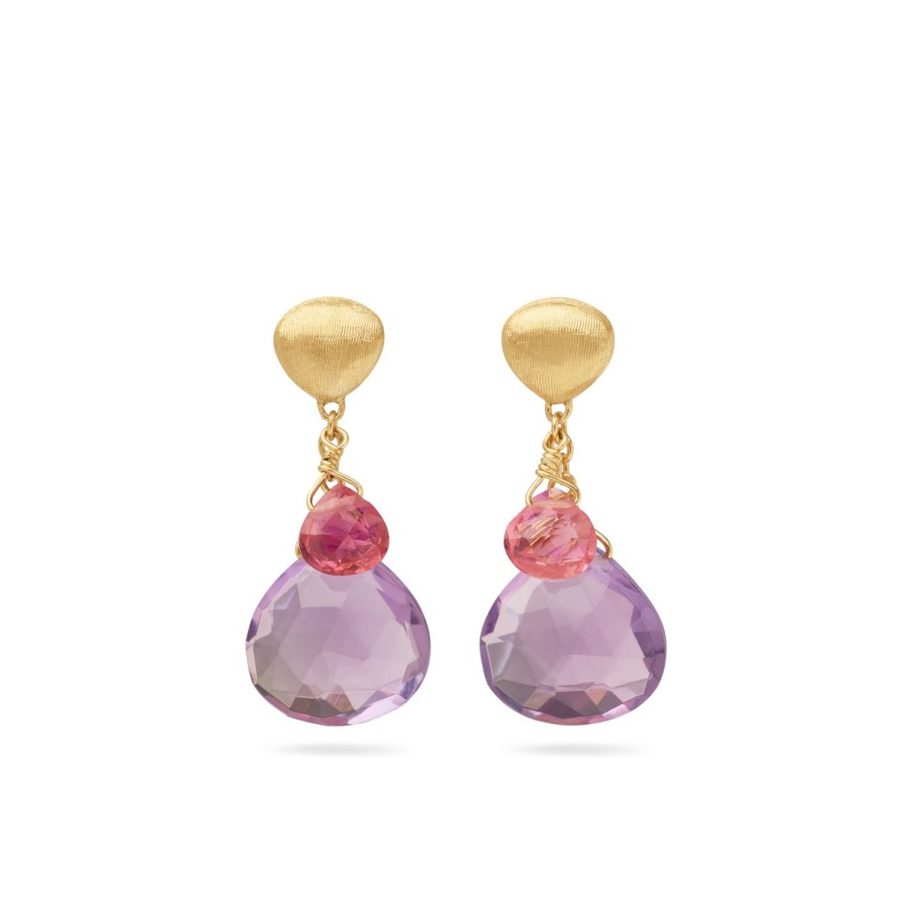 Yellow Gold Paradise Mixed Gemstone Drop Earrings
