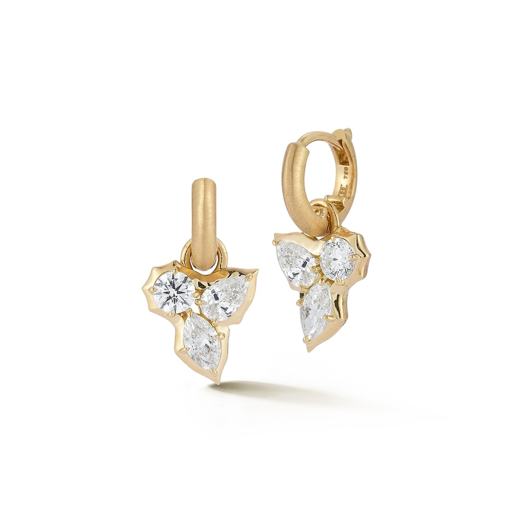 Yellow Gold and Diamond Poppy Huggie Drops Earrings