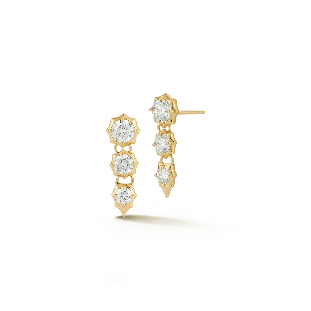 Yellow Gold and Diamond 3-Stone Sophisticate Earrings