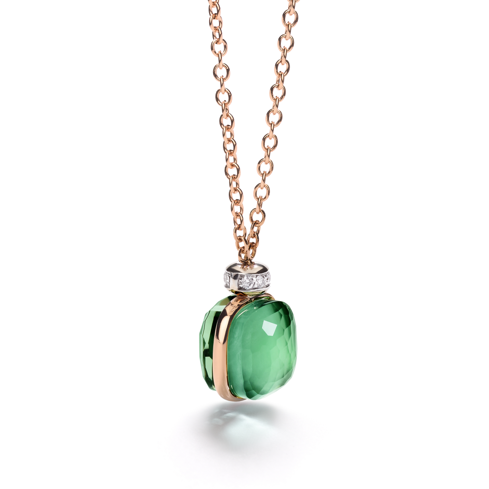 Rose/White Gold Prasiolite and Green Agate and Diamond Nudo Classic Necklace