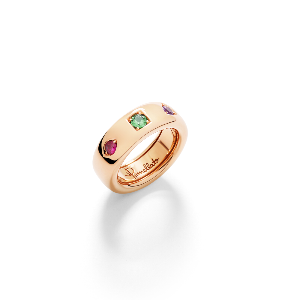 Rose Gold Amethyst and Ruby and Tsavorite Iconica Slim Ring